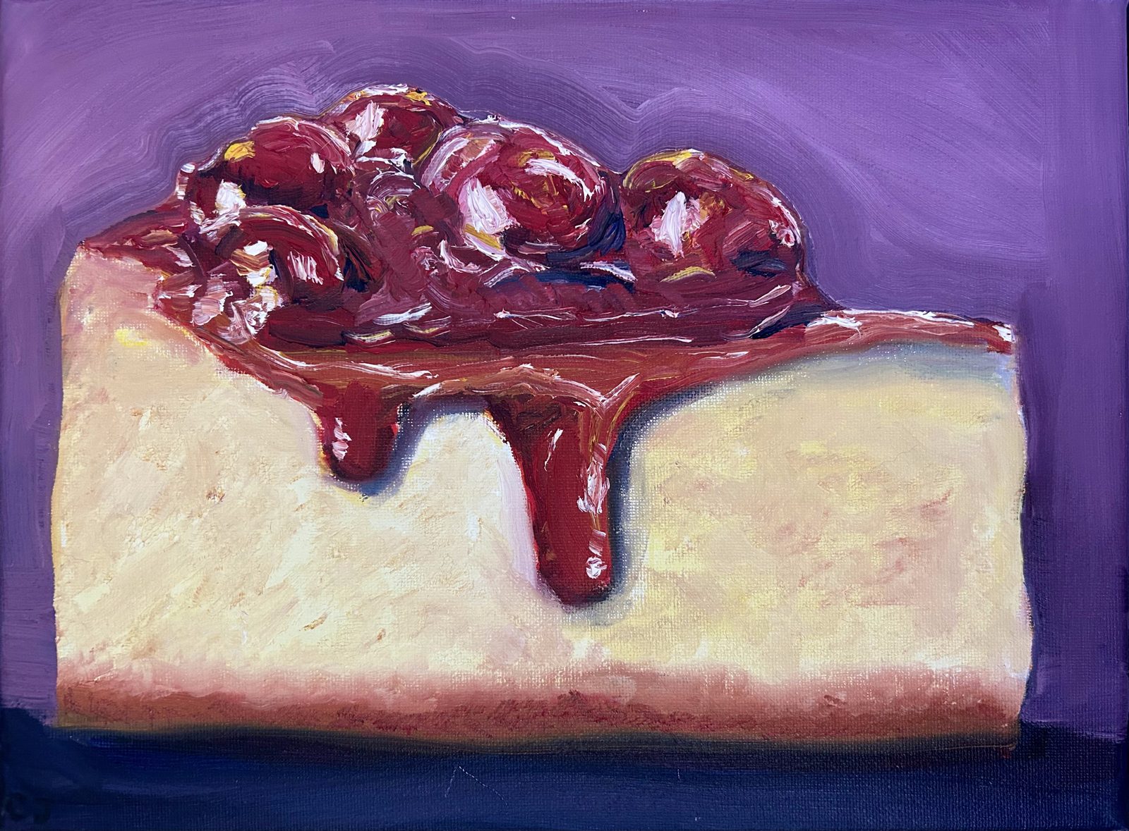 Cherry Cheesecake — original oil painting by Claire Jutabha